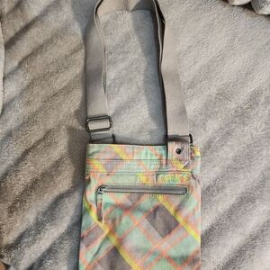 Dakine Plaid Crossbody Messenger in Mint, Gray and Yellow